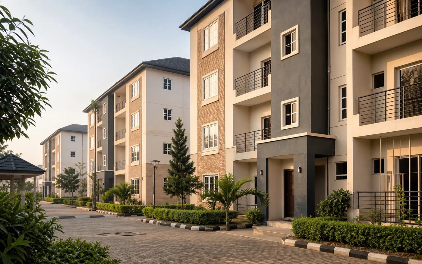 Modern apartment block in a clean Abuja residential compound